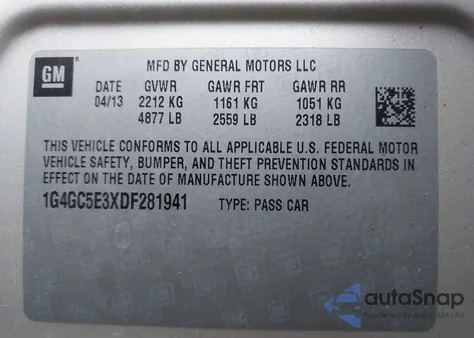 2013 Buick Lacrosse Leather Group from USA, damaged, VIN 1G4GC5E3XDF281941